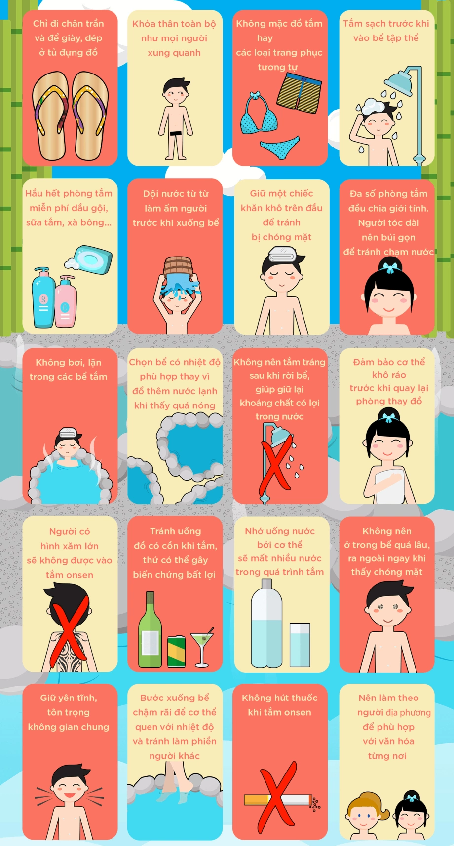 Những lưu ý quan trọng khi thực hiện Quy trình tắm Onsen